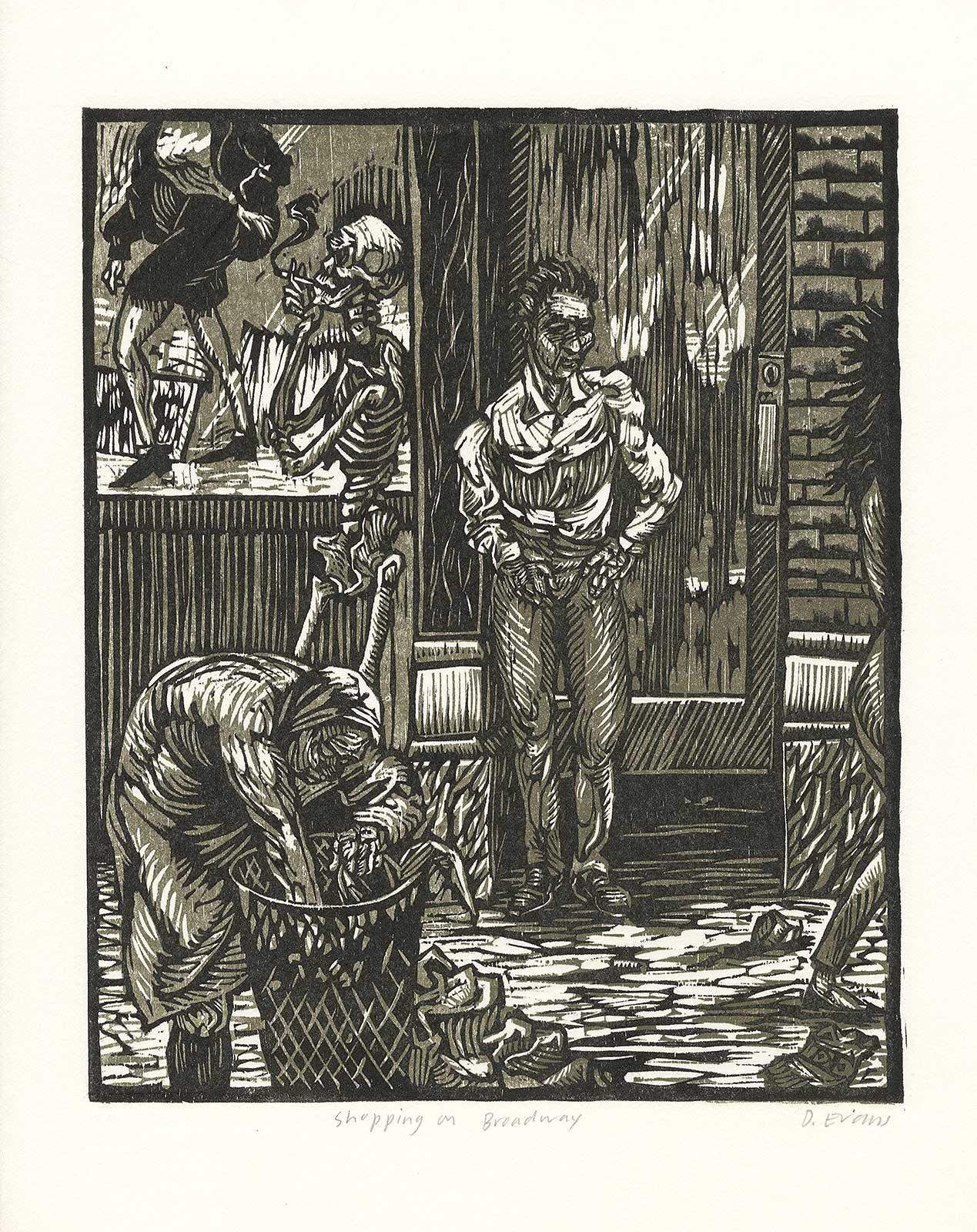 Shopping on Broadway (a dark view of NYC's Great White Way) - Contemporary Print by Donna Evans