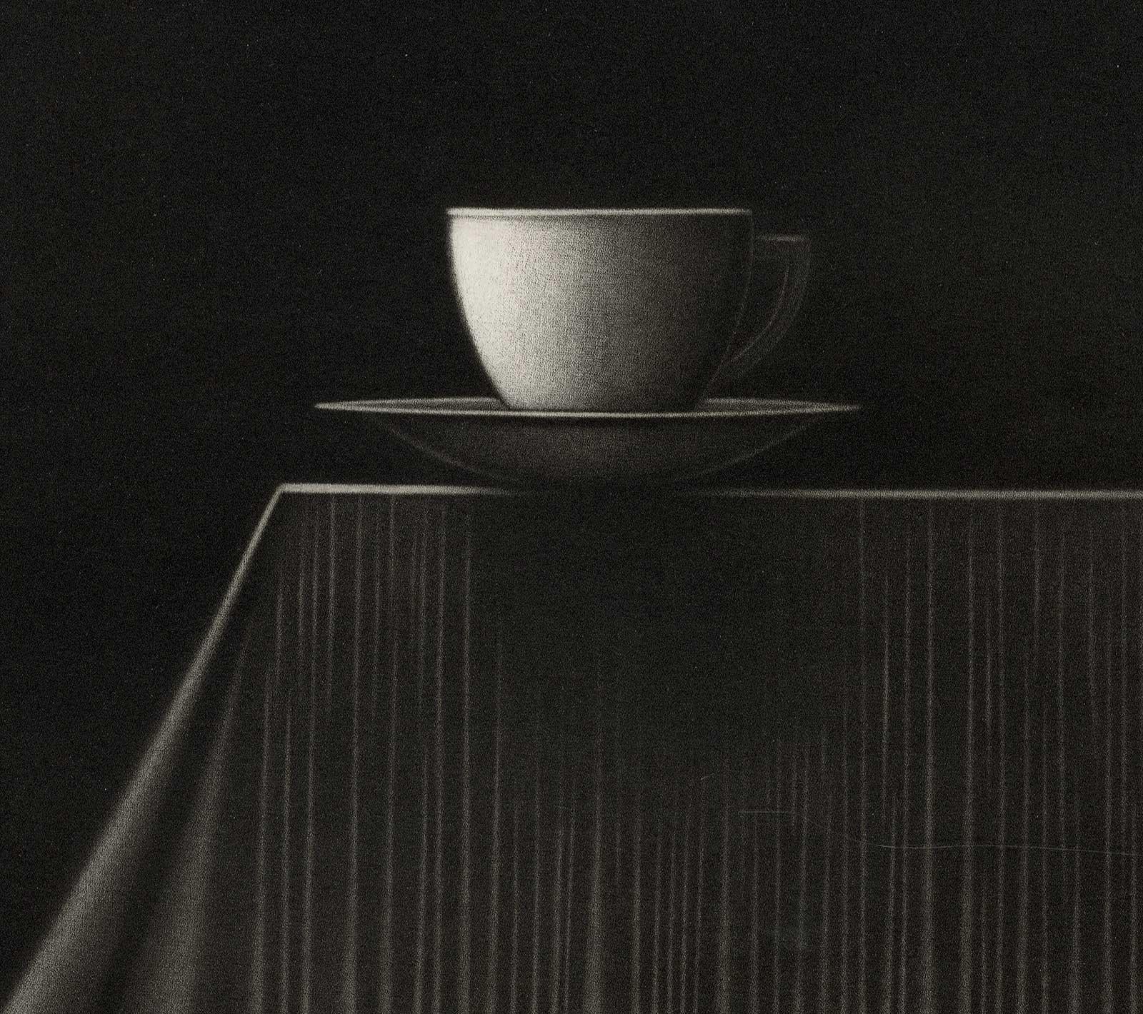 Cup and Table (Still life of a cup sitting on  table) - Print by Leonard Merchant