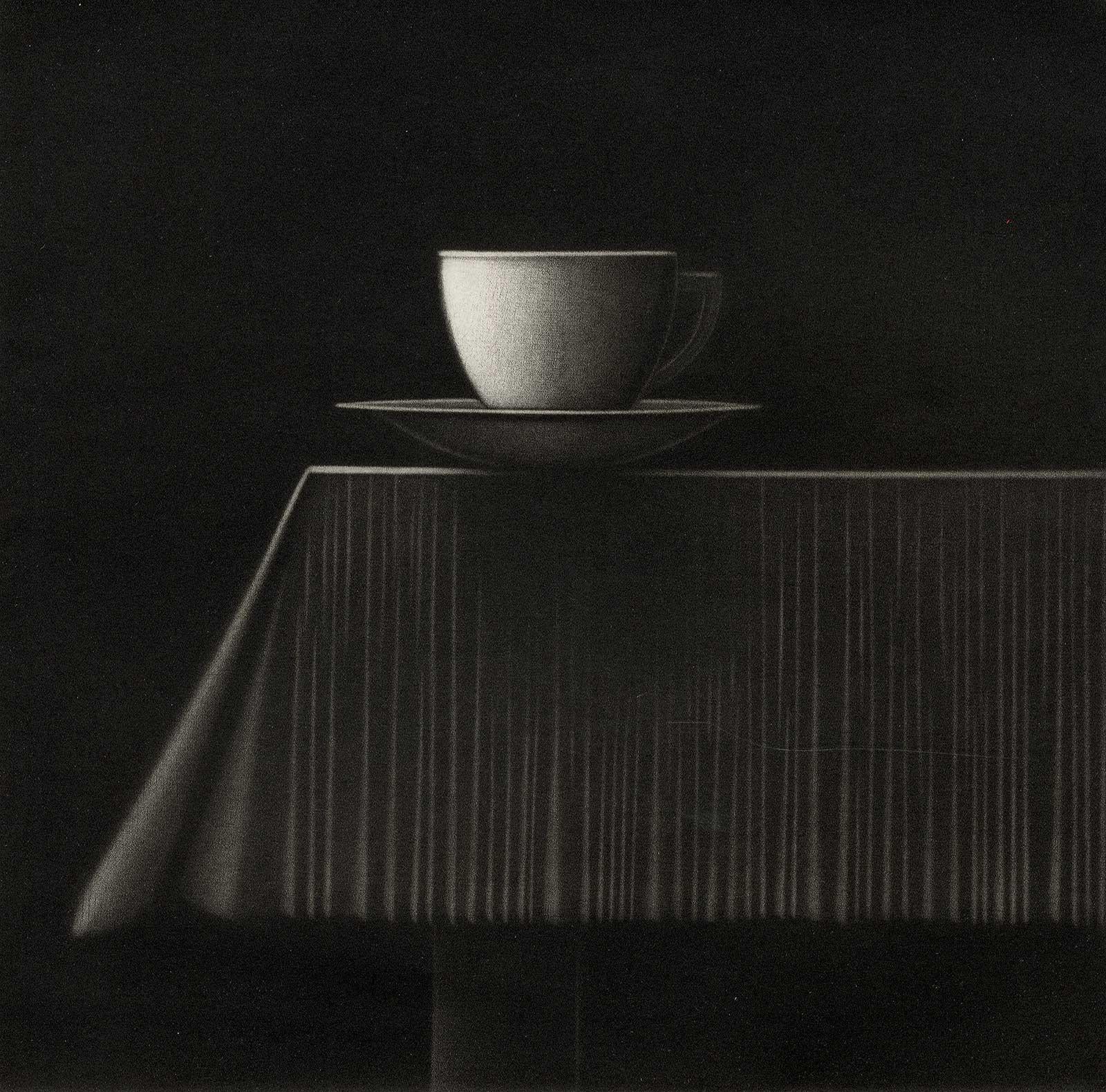 Leonard Merchant Interior Print - Cup and Table (Still life of a cup sitting on  table)