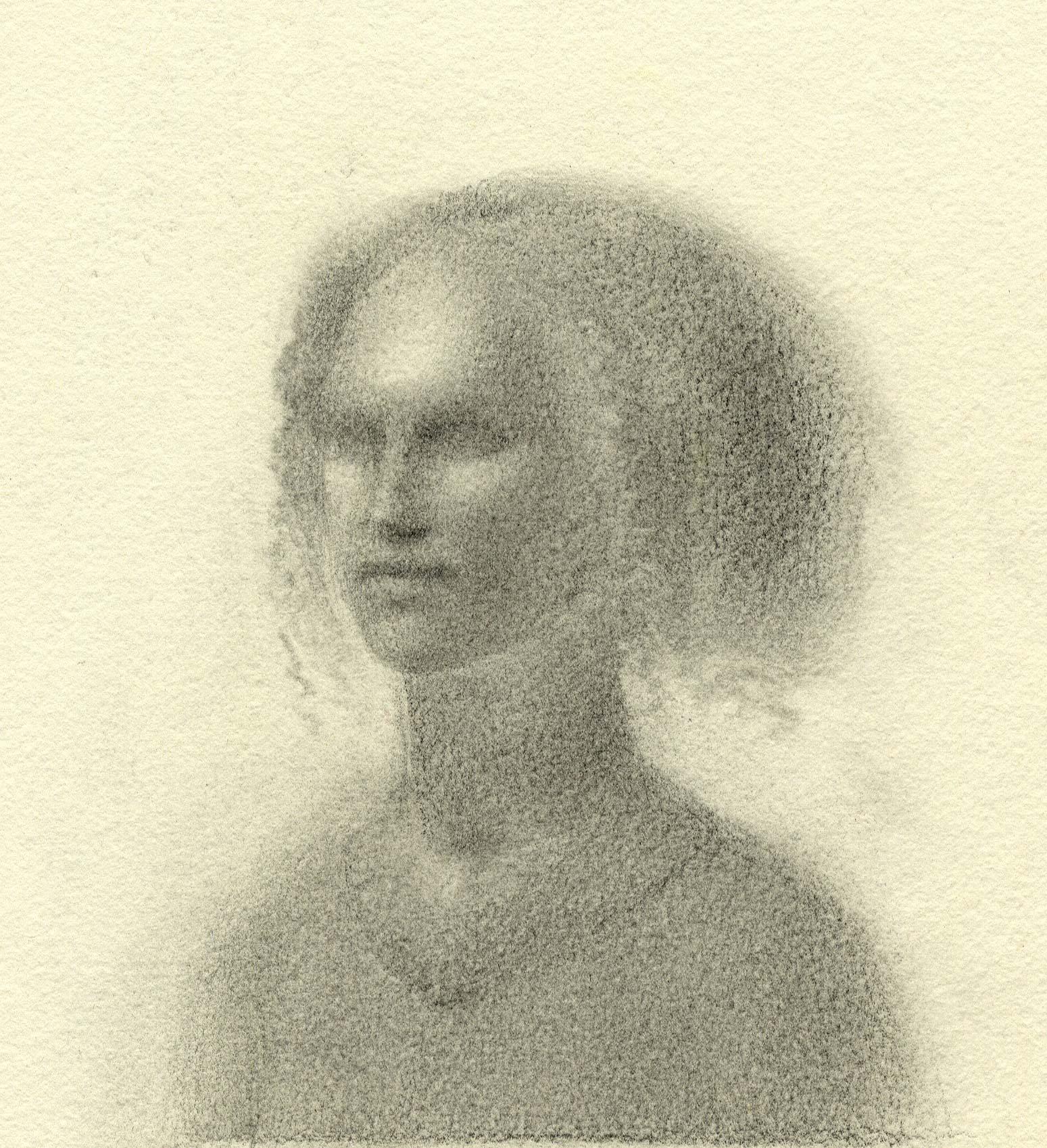 Martha Erlebacher Nude - Small Head (delicate pencil drawing of a young woman)