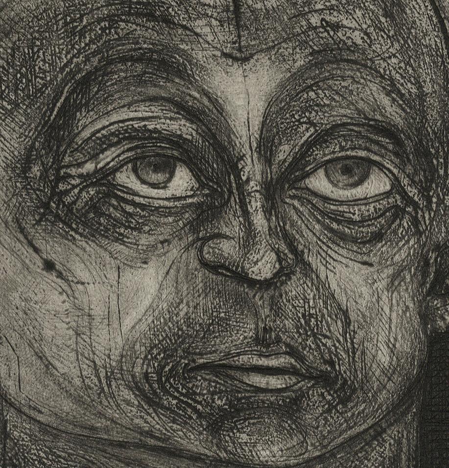 One of Twelve X (etchings of one of 12 heads based on  monumental sculpture) - Post-Modern Print by Seyed M. S. Edalatpour