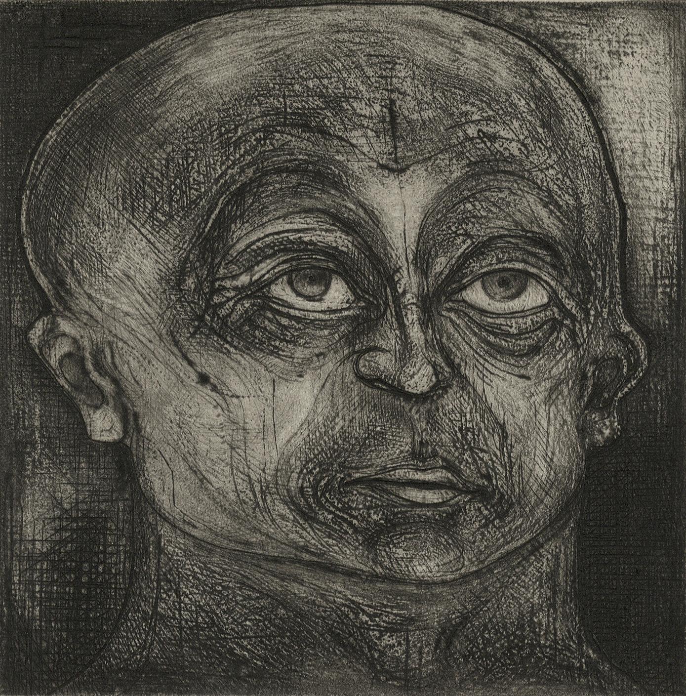 One of Twelve X (etchings of one of 12 heads based on  monumental sculpture)