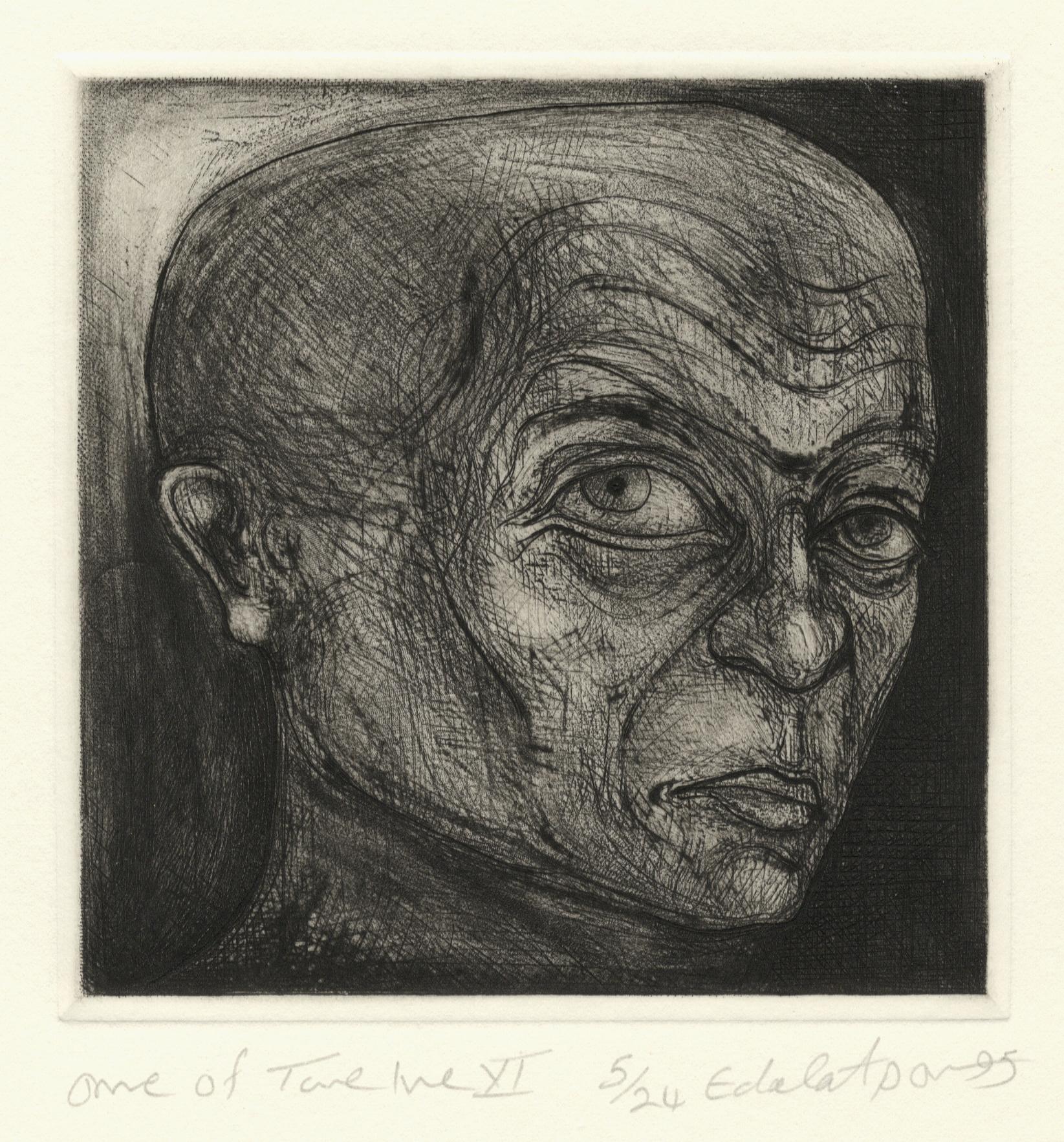 One of Twelve XI (etchings of one of 12 heads based on  monumental sculpture) - Post-Modern Print by Seyed M. S. Edalatpour