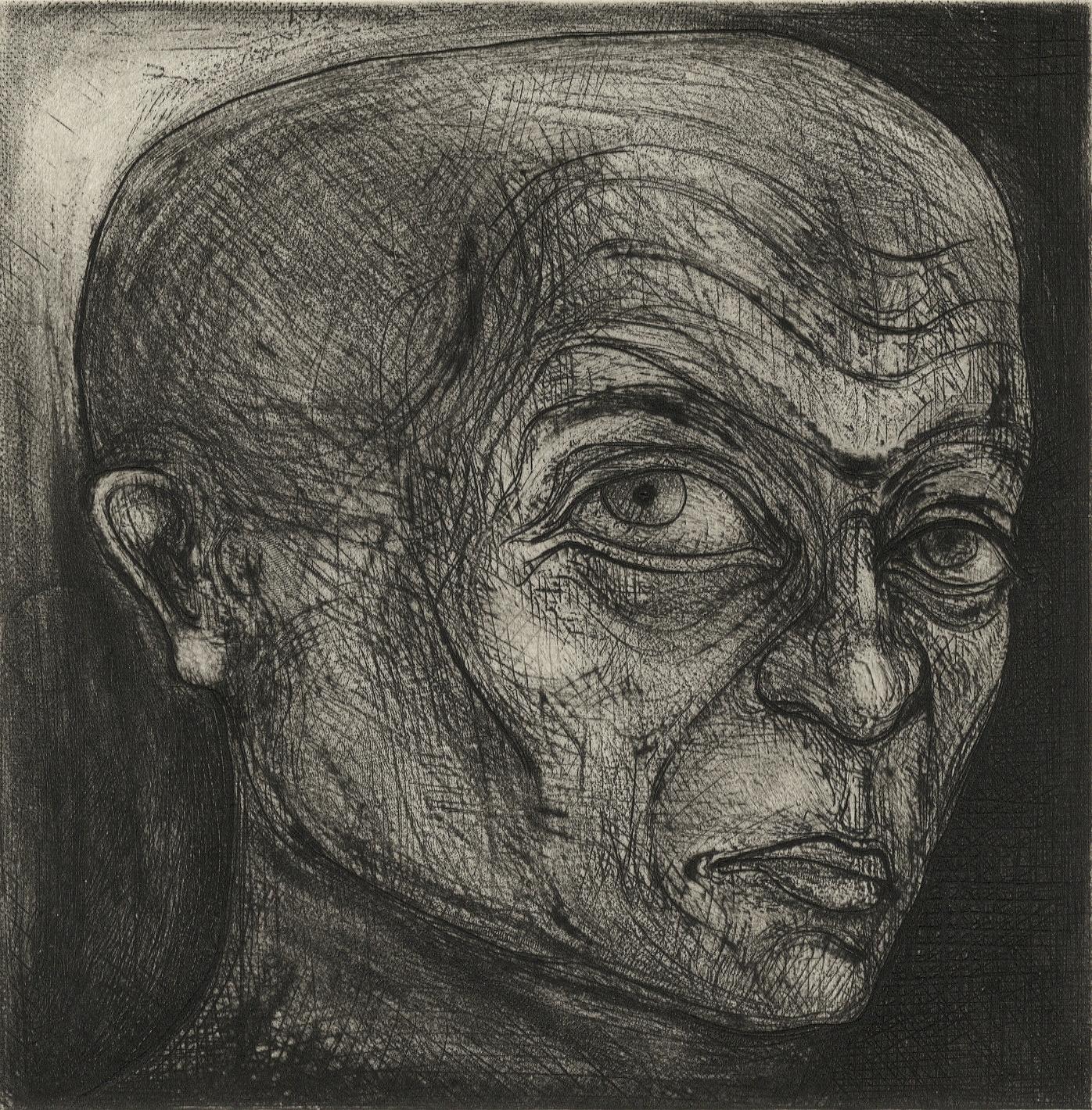 One of Twelve XI (etchings of one of 12 heads based on  monumental sculpture)