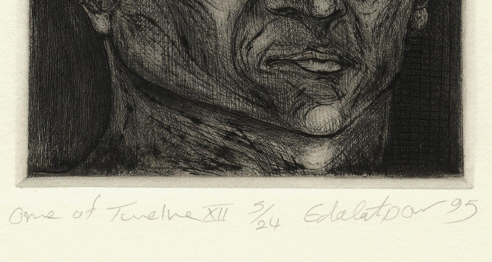 One of Twelve XII (etchings of one of 12 heads based on  monumental sculpture) - Print by Seyed M. S. Edalatpour