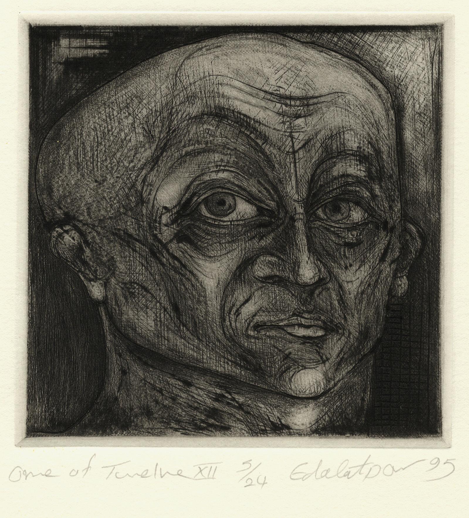 One of Twelve XII (etchings of one of 12 heads based on  monumental sculpture) - Post-Modern Print by Seyed M. S. Edalatpour