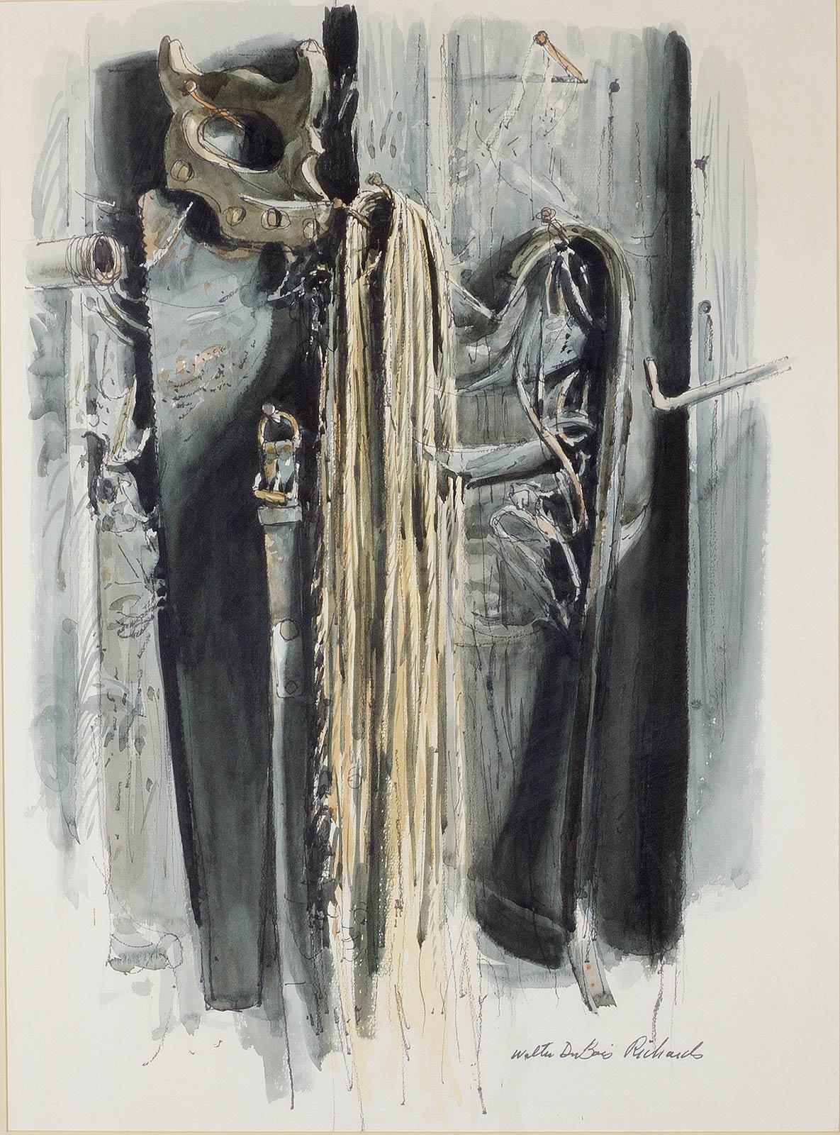 Homer's Things (tools of a working farmer with saw, crowbar, rope and cinch) - Gray Interior Art by Walter DuBois Richards