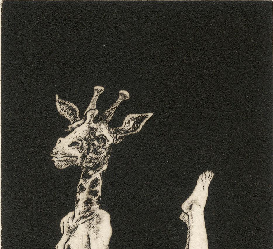 Giraffe (young female nude with the head of a giraffe) - Print by Jack Coughlin
