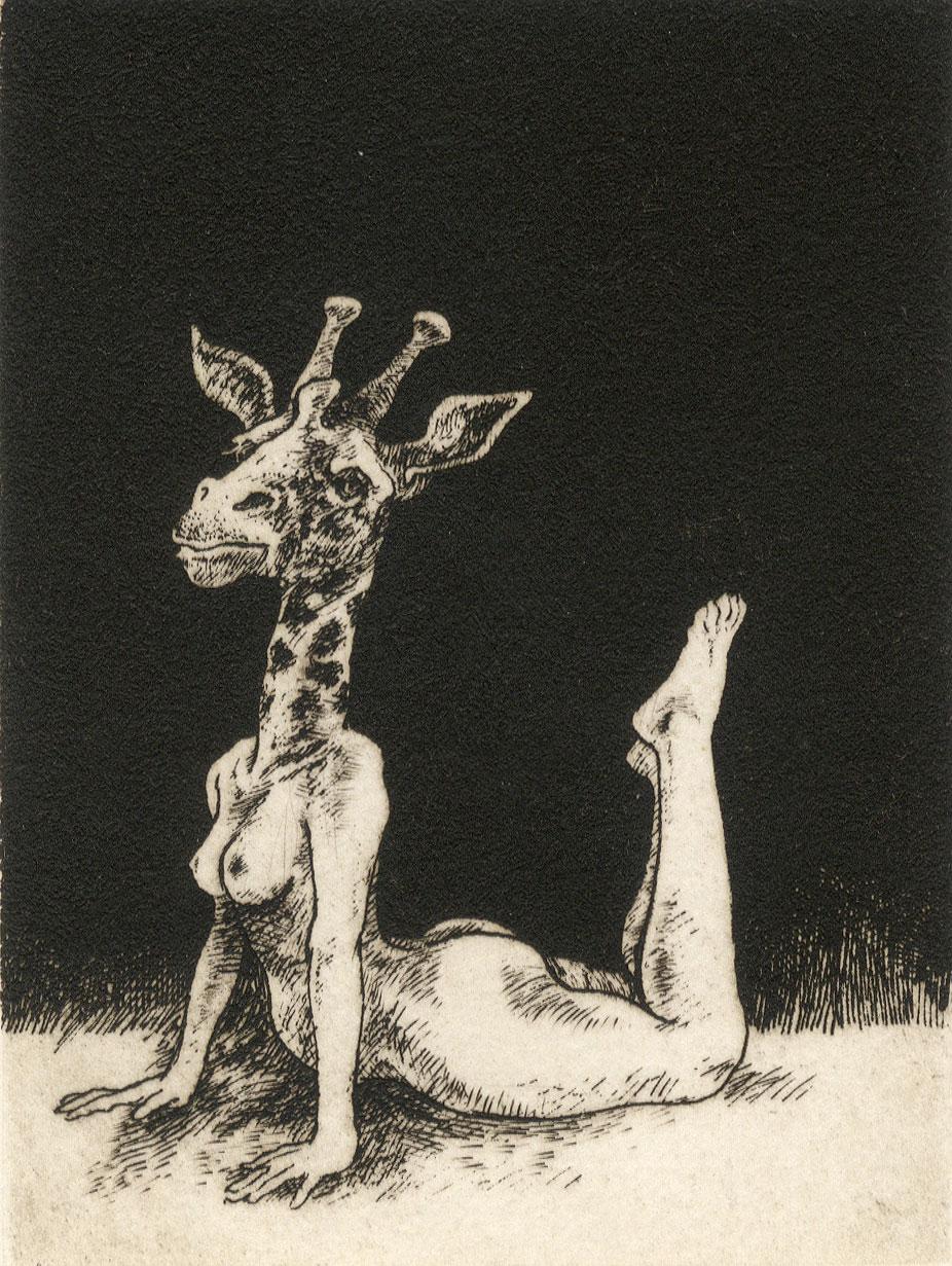 Jack Coughlin Nude Print - Giraffe (young female nude with the head of a giraffe)