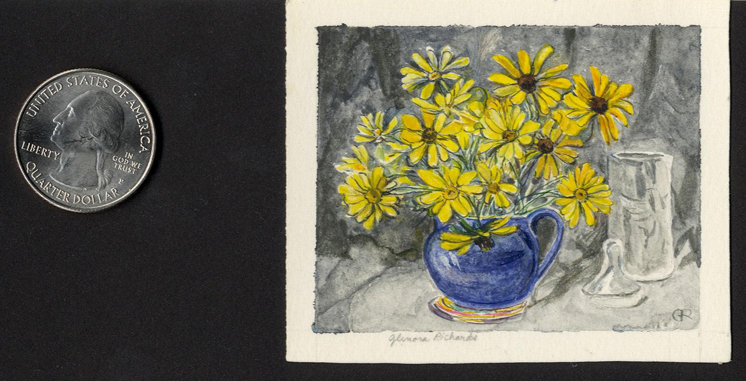 Blue Pitcher with Yellow Daisies - Realist Art by Glenora Richards