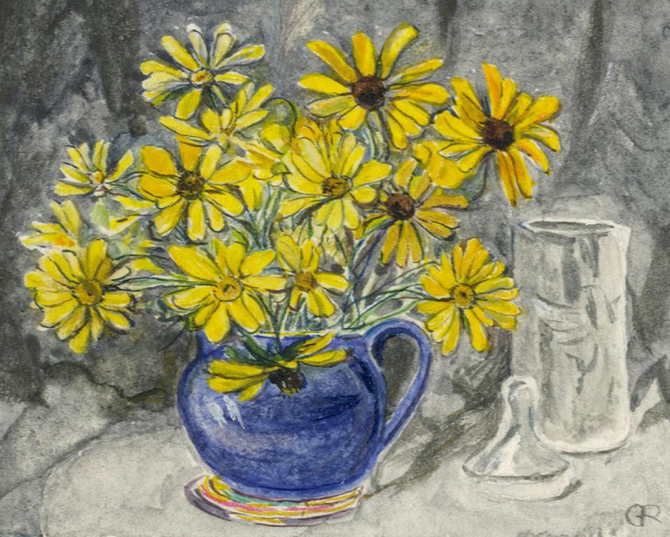 Blue Pitcher with Yellow Daisies - Art by Glenora Richards