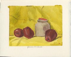 Apples and Jar on Yellow Background