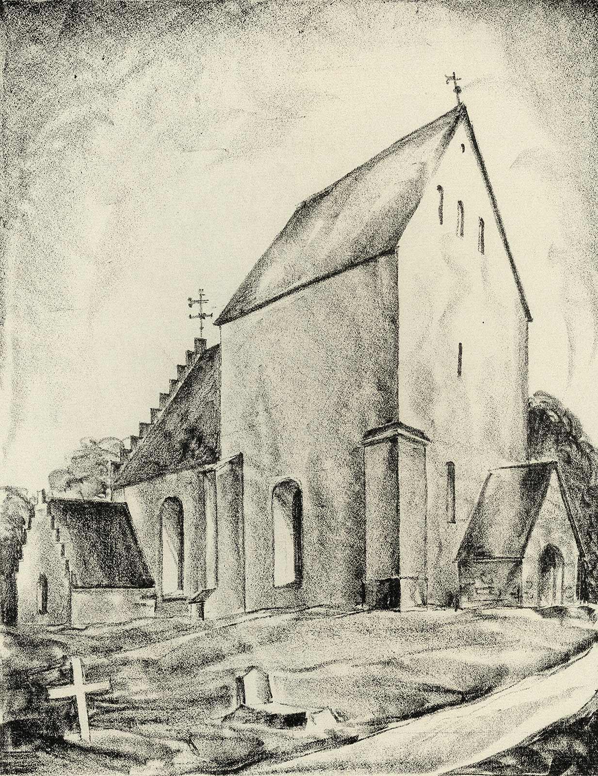 Victor Tiberg Landscape Print - The Old Uppsala Church (Sweden)