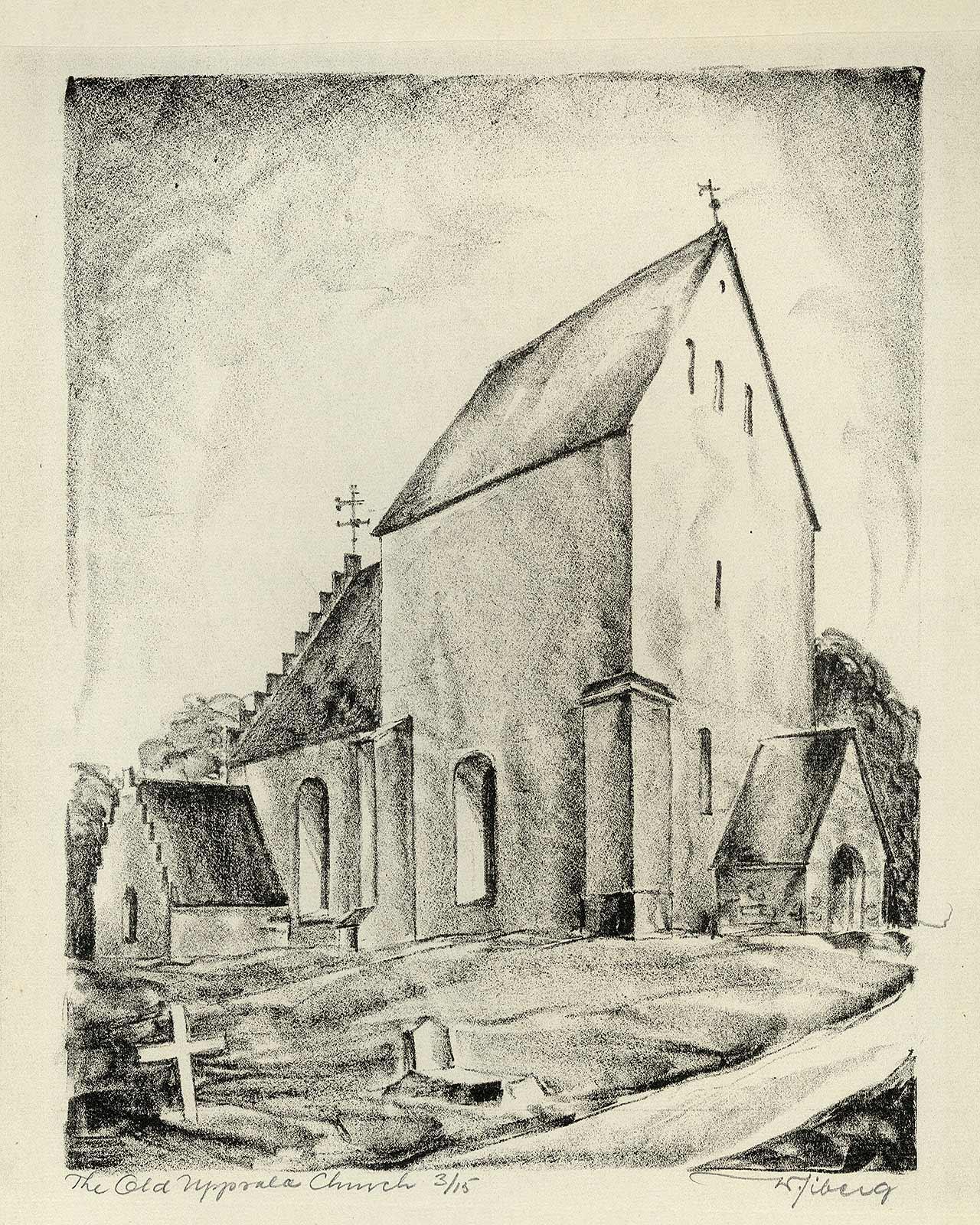 La antigua iglesia de Uppsala (Suecia) - Landscape Print Beige de Victor Tiberg