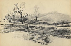 Tre alberi (disegno originale a matita di un paesaggio meridionale)