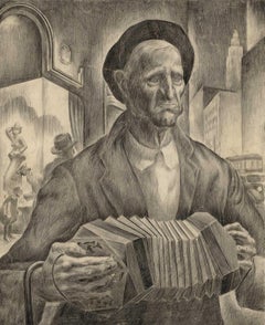 Vintage Blind Beggar (pencil drawing made on streets of Kansas City in Depression)