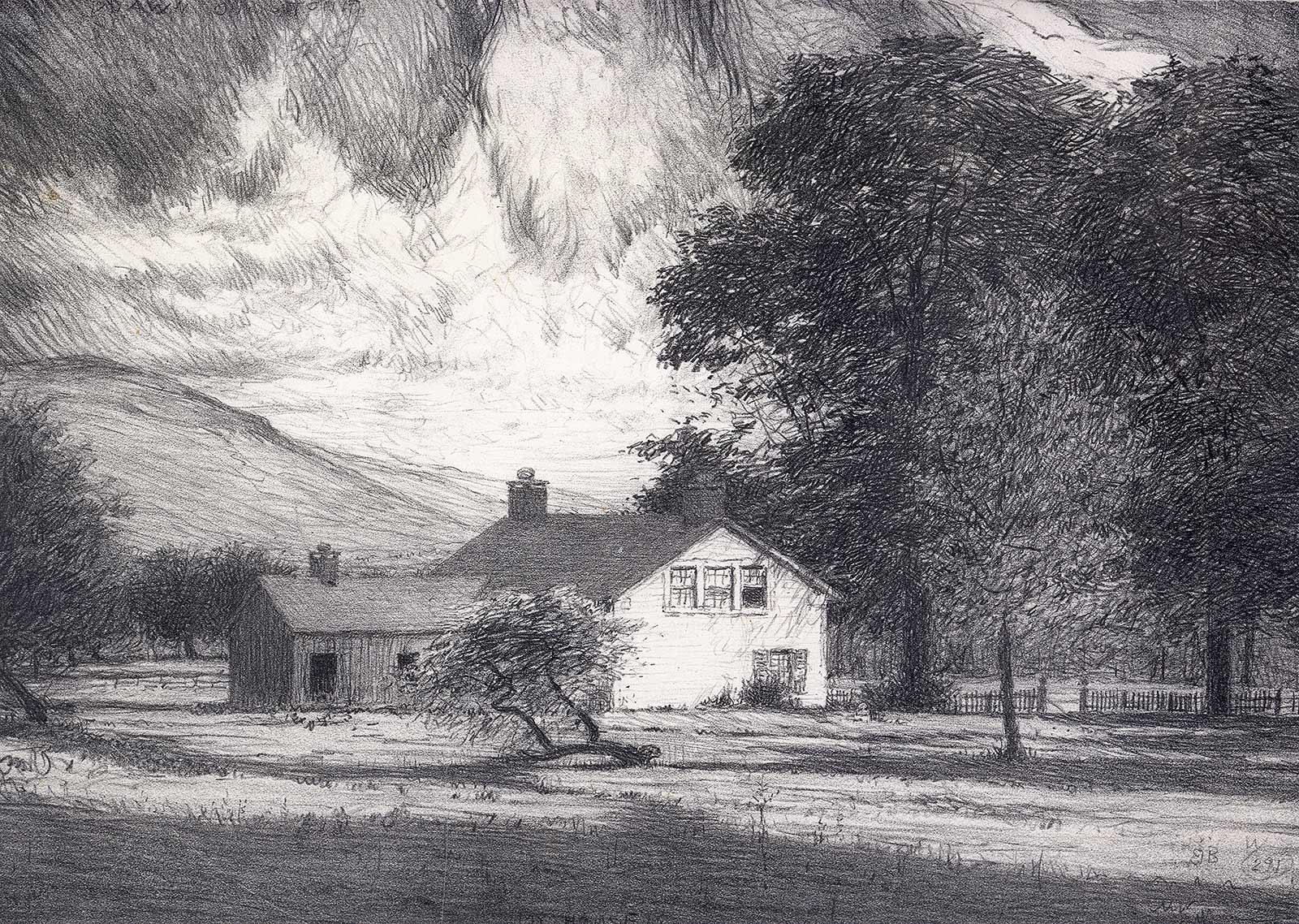 Bolton Coit Brown Landscape Print - My House (the home of the artist in Woodstock art colony in Woodstock, New York)