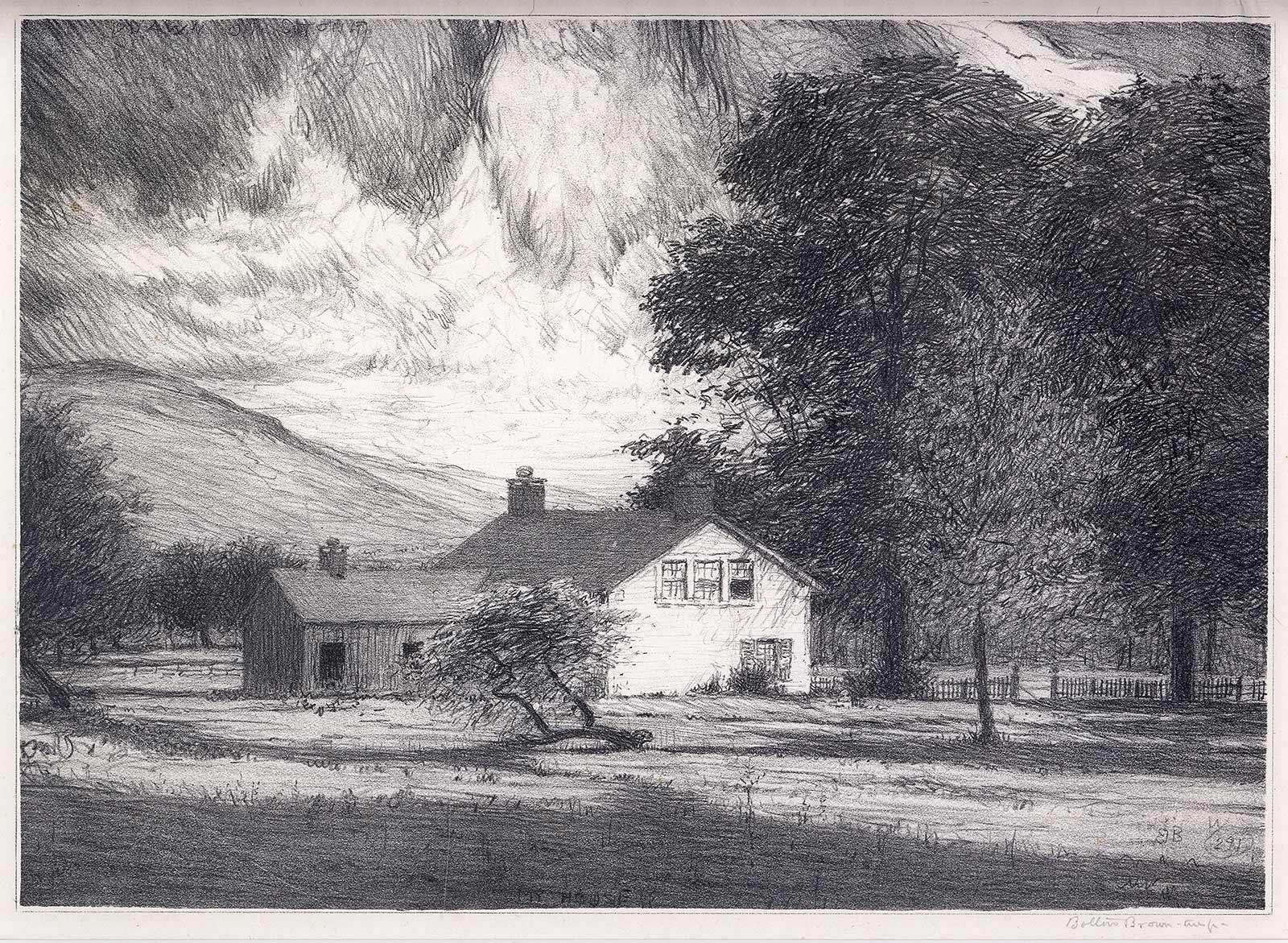 My House (the home of the artist in Woodstock art colony in Woodstock, New York) - American Modern Print by Bolton Coit Brown