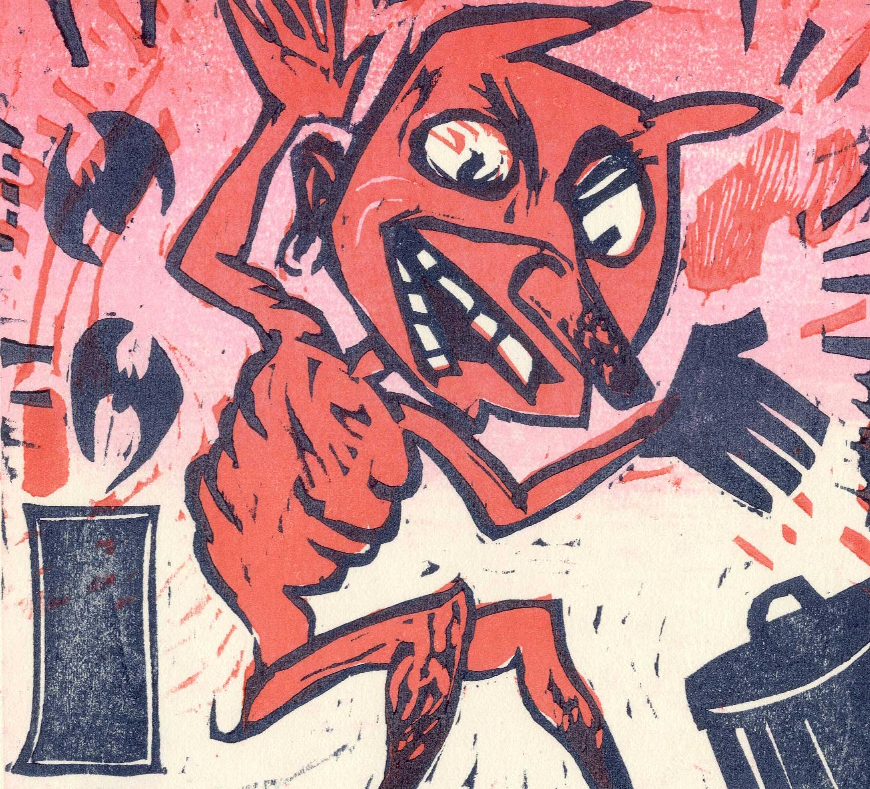 Man Fell Down in Fright and Devil Stomped on his Back - Print by Donna Evans