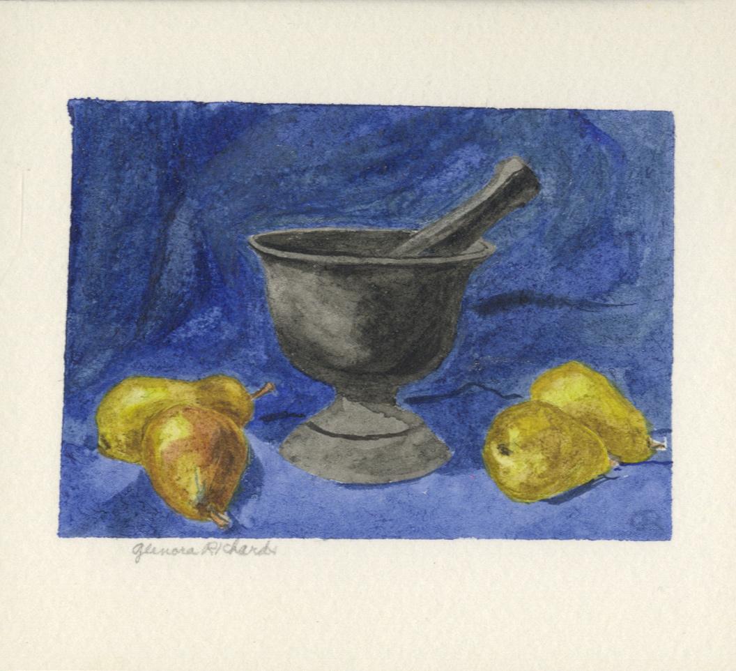 Mortar and Pestle with Pears - Art by Glenora Richards