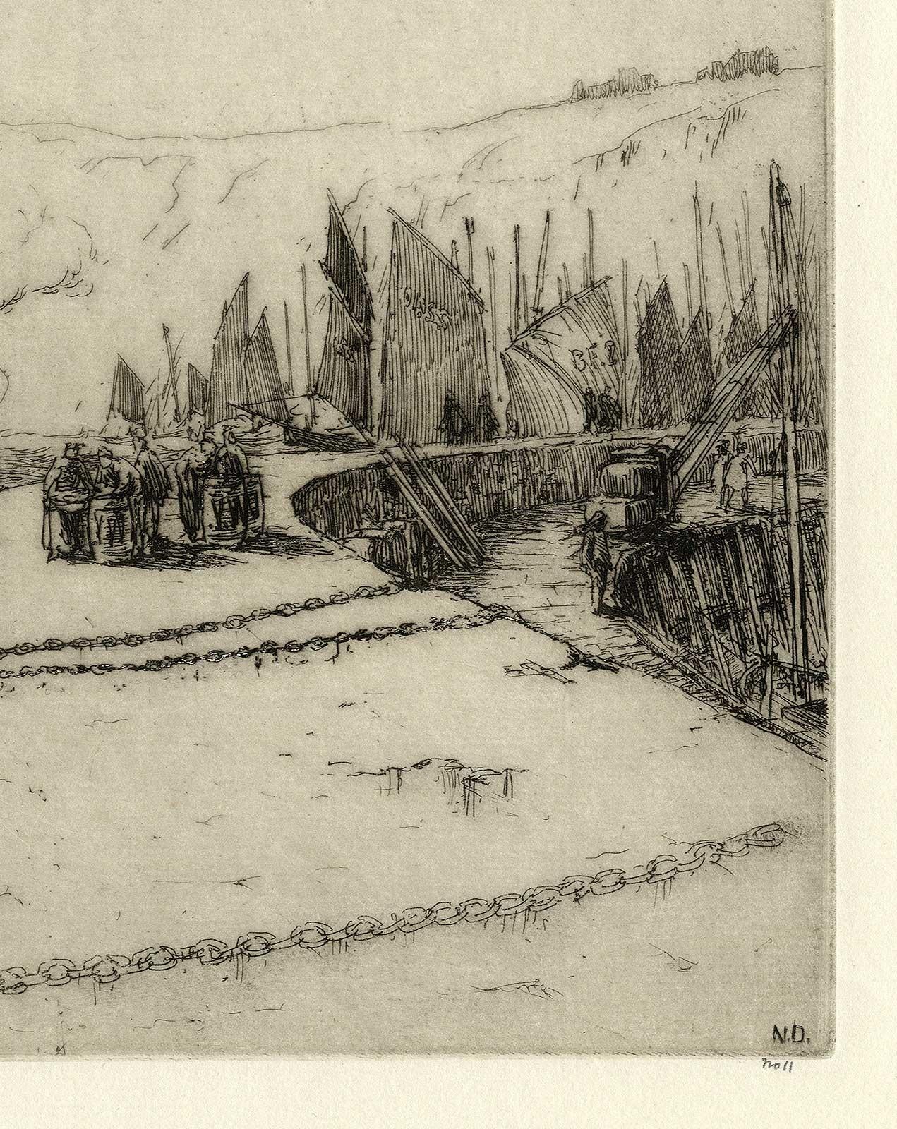 Brigahoe rimorchiata nel porto di Scarborough - Print di Nelson Dawson