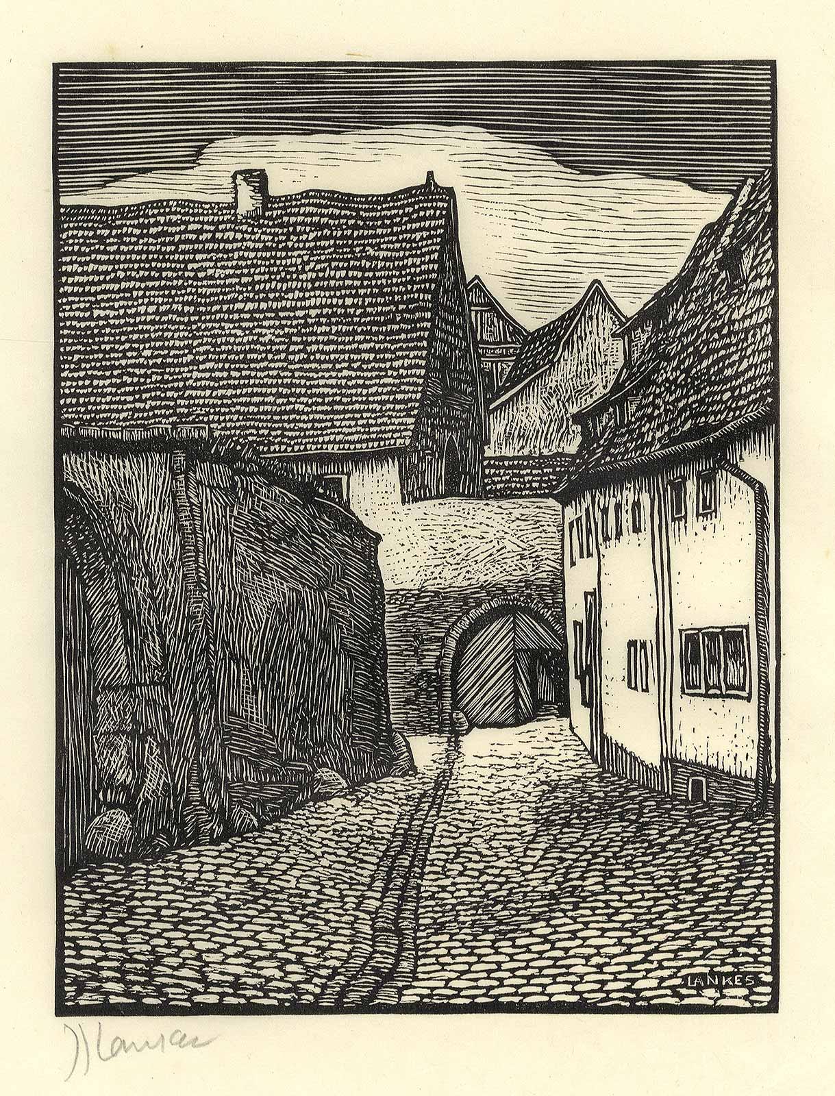 Village Scene - Black Landscape Print by Julius Lankes