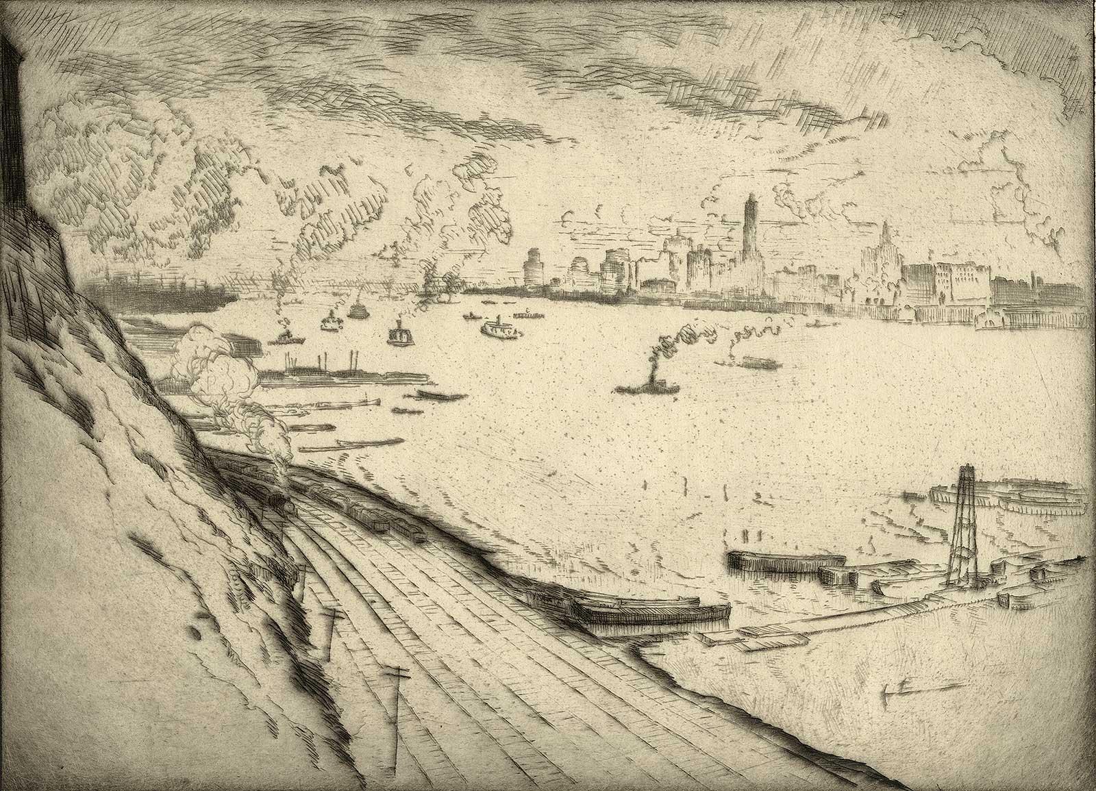 B J O Nordfeldt Landscape Print - North River (New York Harbor from Weehawken)