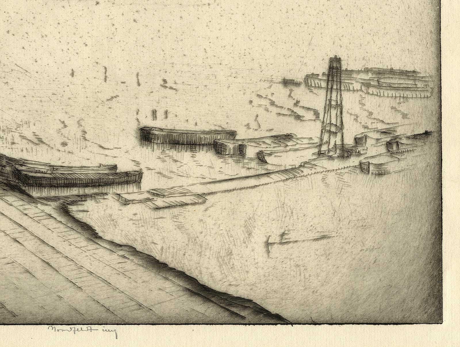 North River (New York Harbor from Weehawken) - American Modern Print by B J O Nordfeldt