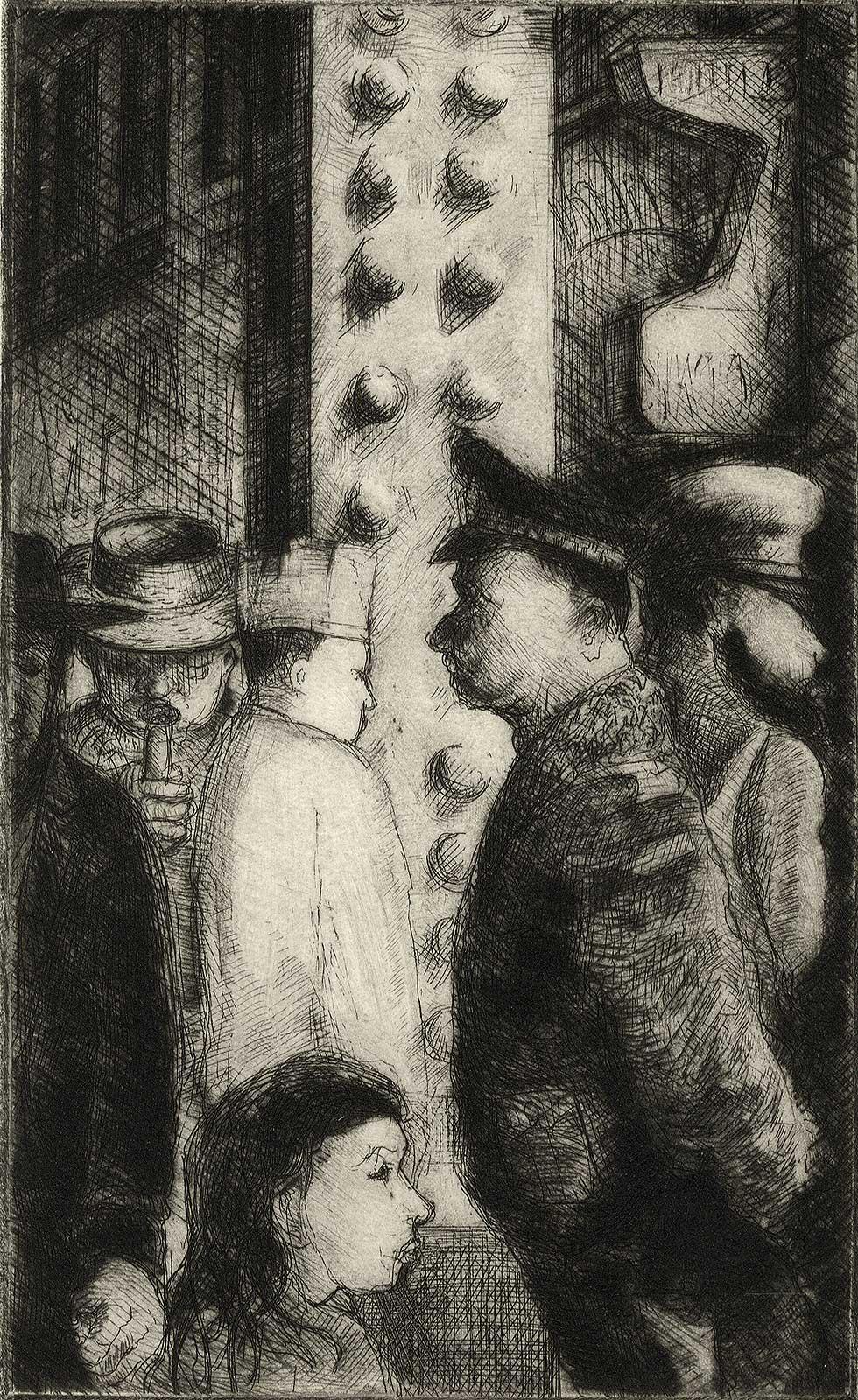 Richard Gilbert Figurative Print - The Loop I (the artist's memories of days at Chicago's Art Institute)