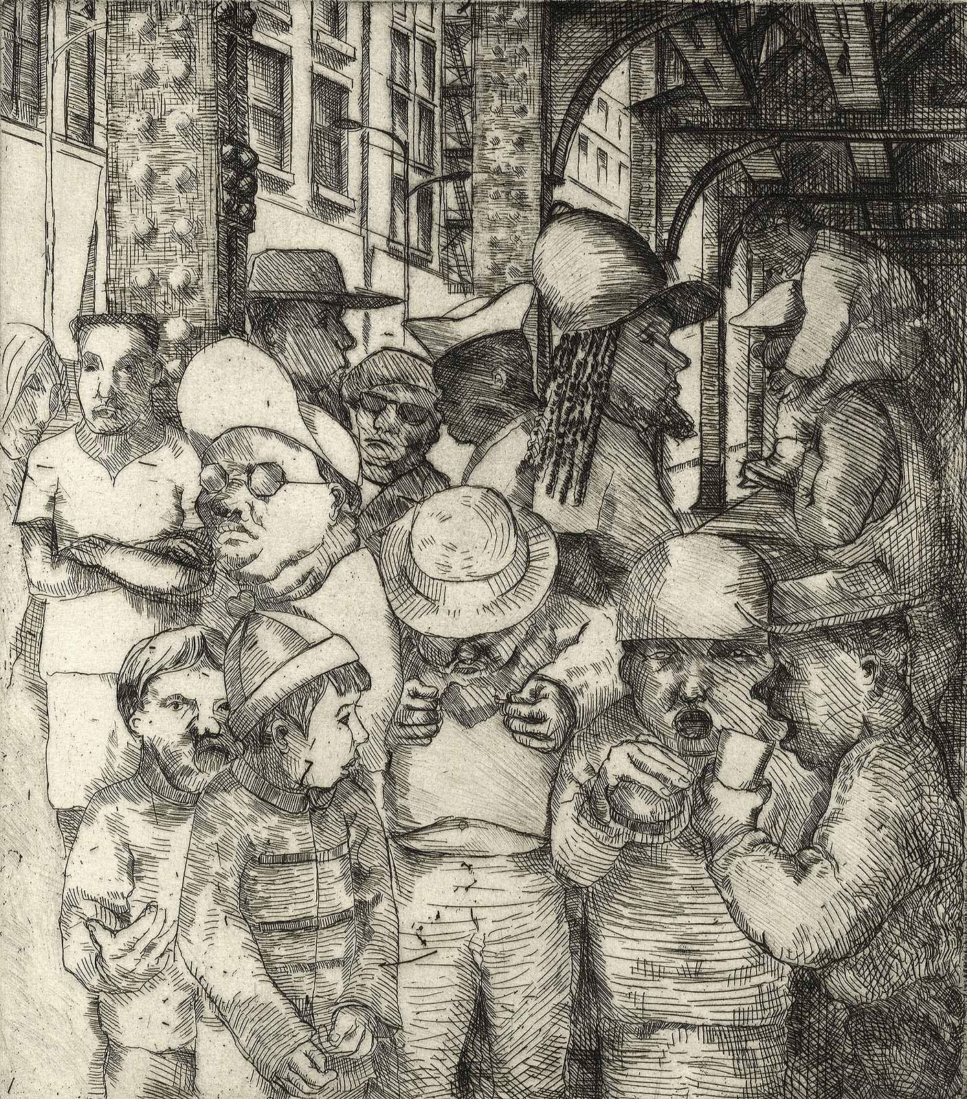Richard Gilbert Figurative Print - The Loop III (the artist's memories of days at Chicago's Art Institute)