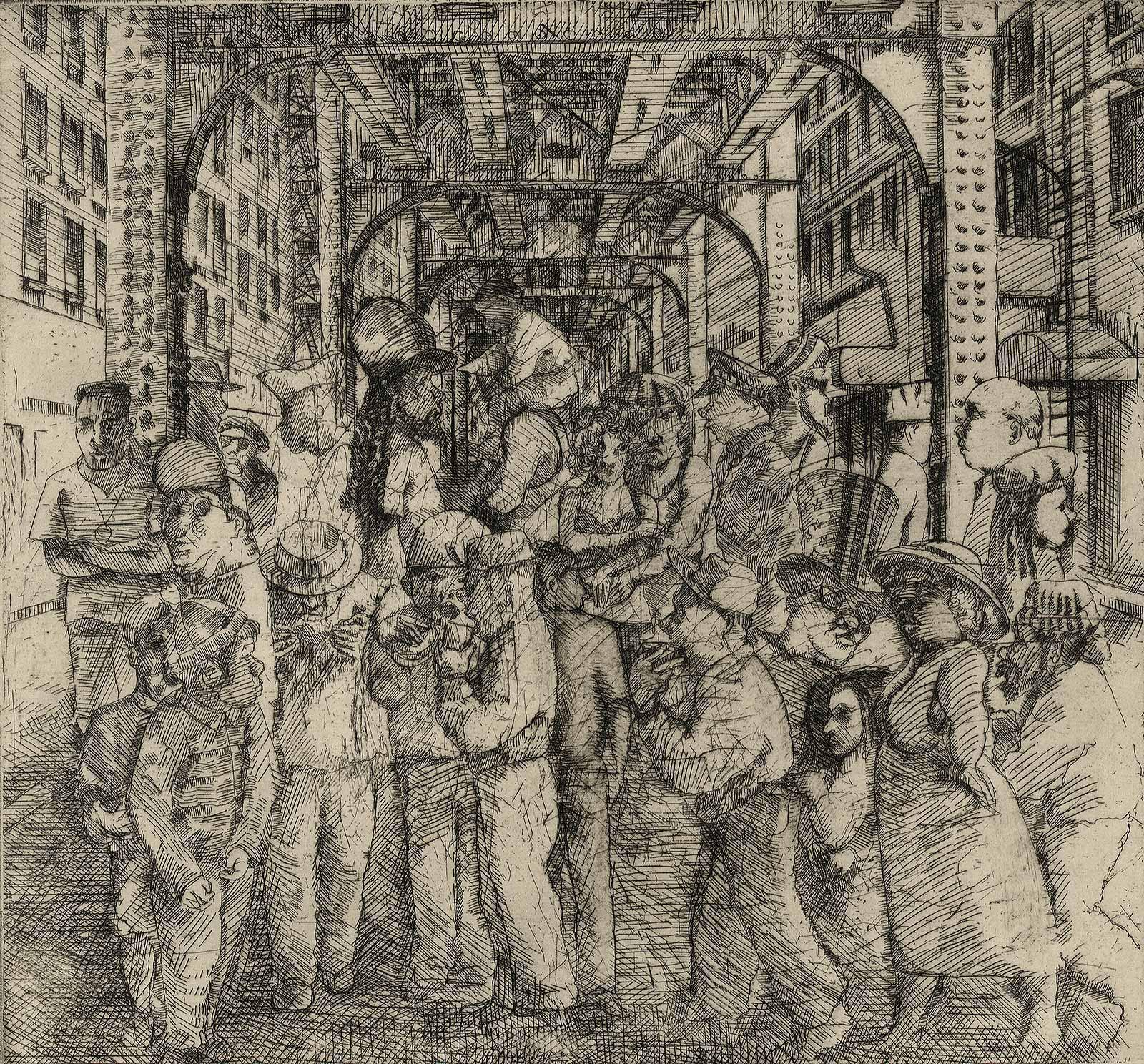 Richard Gilbert Figurative Print – Die Schleife VI (die Erinnerungen des Künstlers an die Tage am Chicagoer Art Institute)