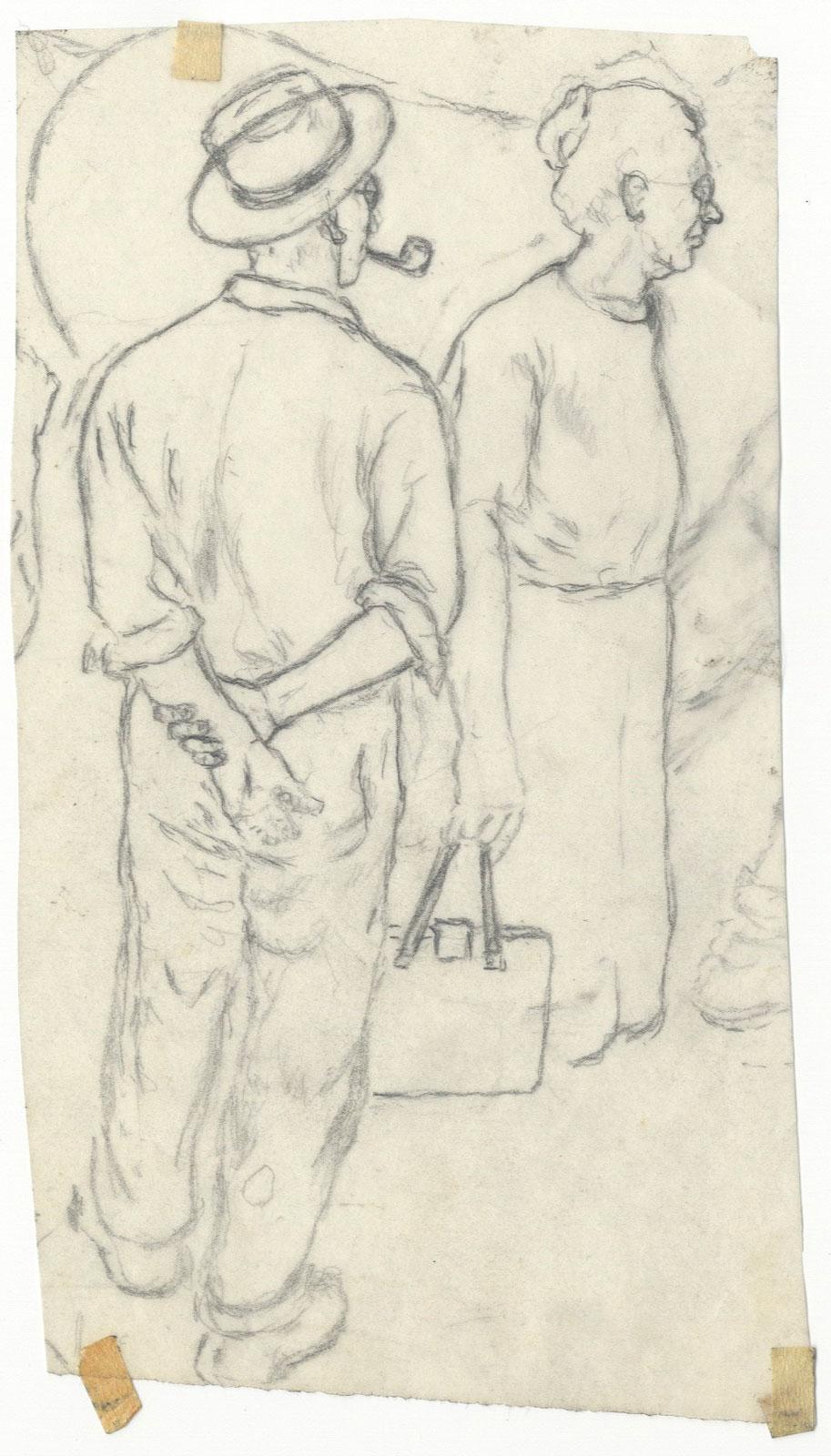 sketch of man with pipe and woman with purse - Art by Jackson Lee Nesbitt