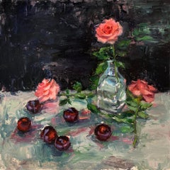 "Plums and Roses" Colorful Still Life 