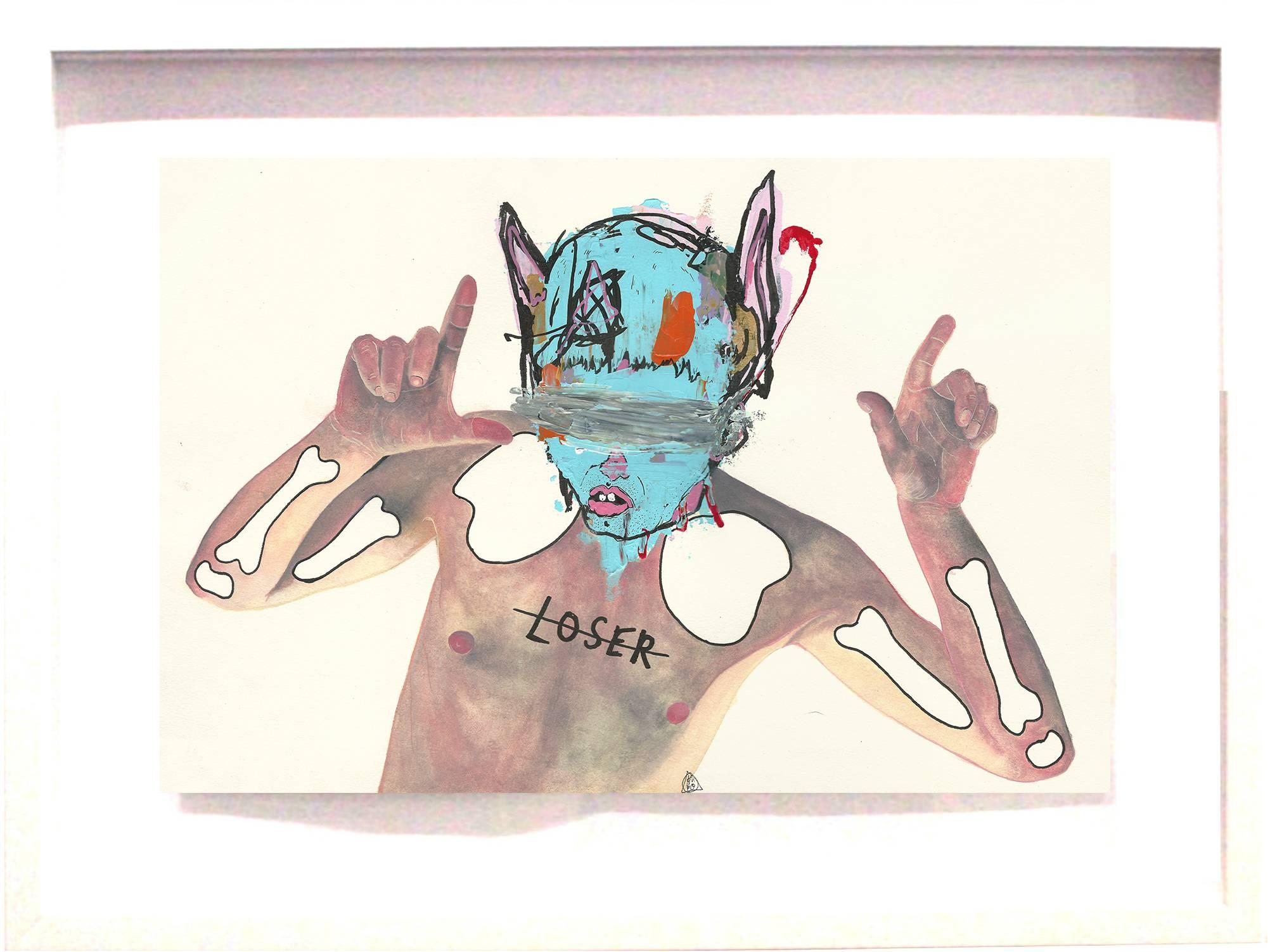 Loser - original watercolor on paper by Theohuxxx - Contemporary Painting by THEOHUXXX