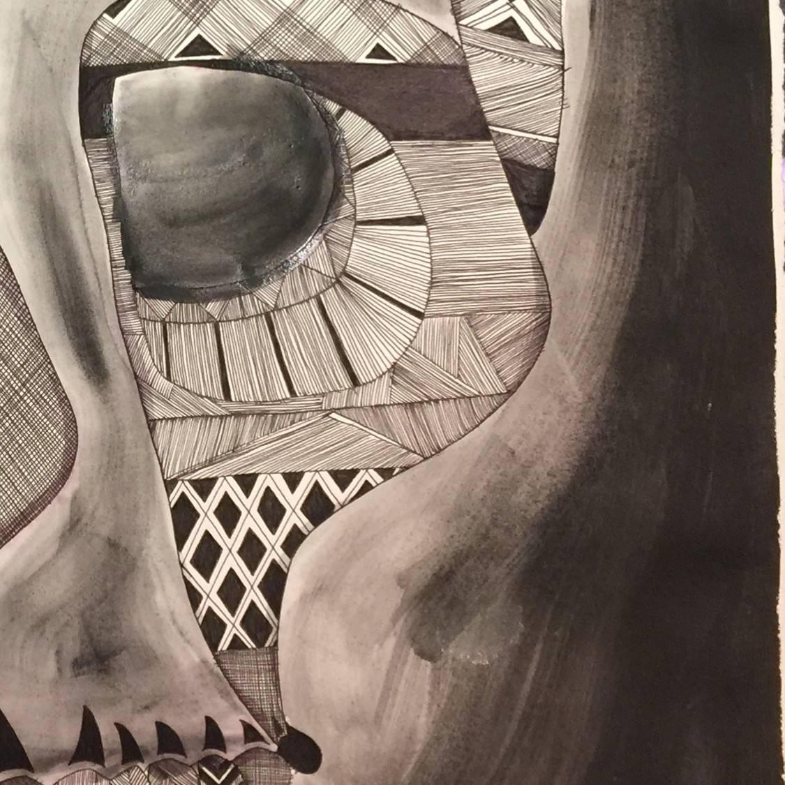 Blanch - original work on paper of a skull by Matthew Floriani For Sale 3