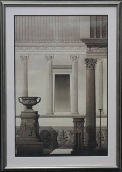Architectural Drawing - Victorian Classical columns urn pen ink watercolour