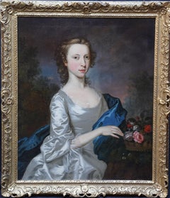 Portrait of a Lady in Silver Dress - Scottish 18thC art Old Master oil painting