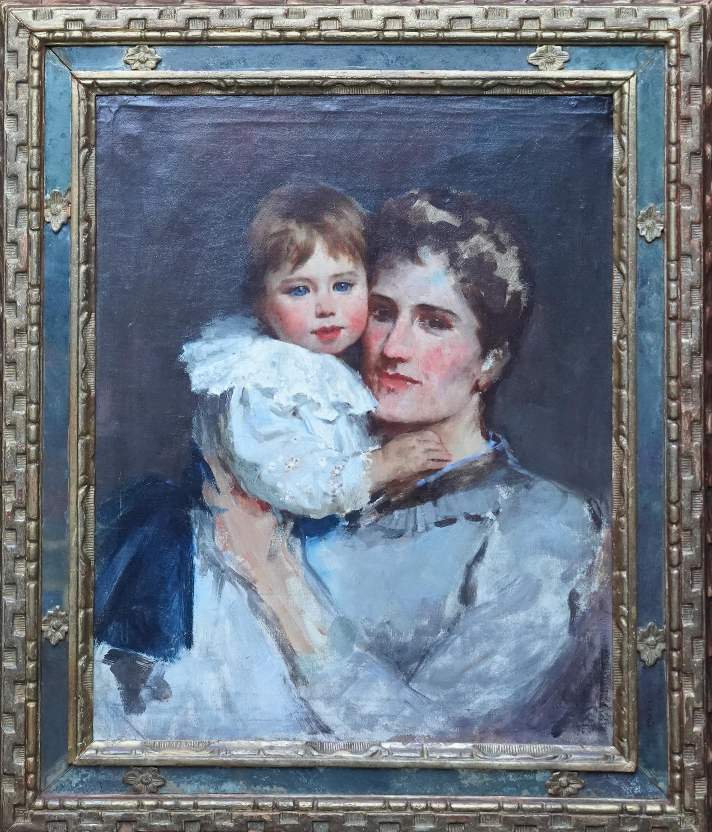 William Henry Margetson Portrait Painting - Portrait of Florence Parkinson and son Haviland - British Victorian oil painting