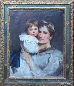 Portrait de Florence Parkinson et son fils Haviland - peinture à l'huile de l'époque victorienne britannique