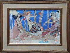 Caerulea - Quadro figurativo ad acquerello e inchiostro Art Deco britannico del 1935 circa