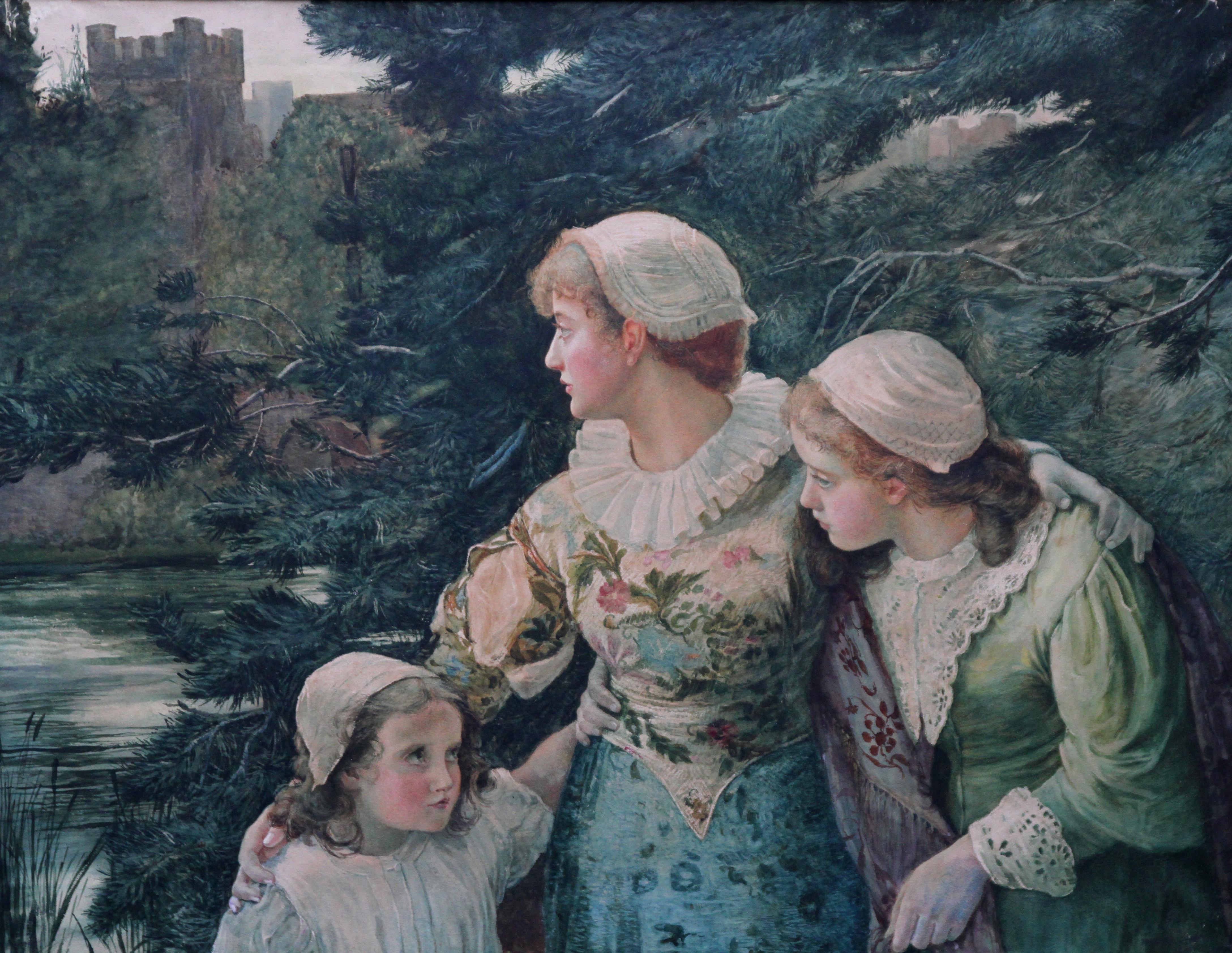 The Village Maids - British Victorian art exhibited RA 1880 watercolour painting For Sale 1