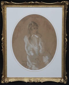 Portrait of a Lady -  1920's Art Deco chalk pastel drawing 