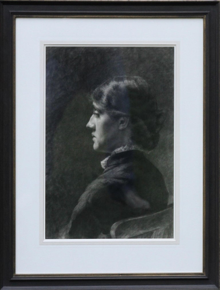 Portrait of a Lady - Pre-Raphaelite art Victorian drawing young woman  For Sale 5