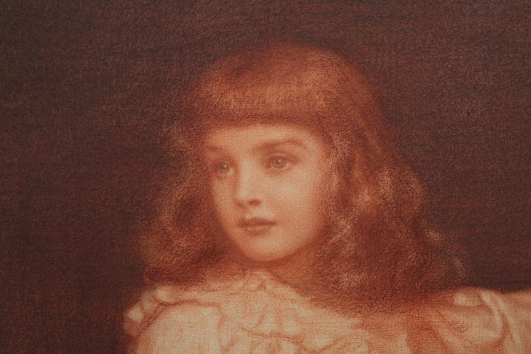 Portrait of Elaine Blunt - British 19th century art Pre-Raphaelite chalk drawing For Sale 4