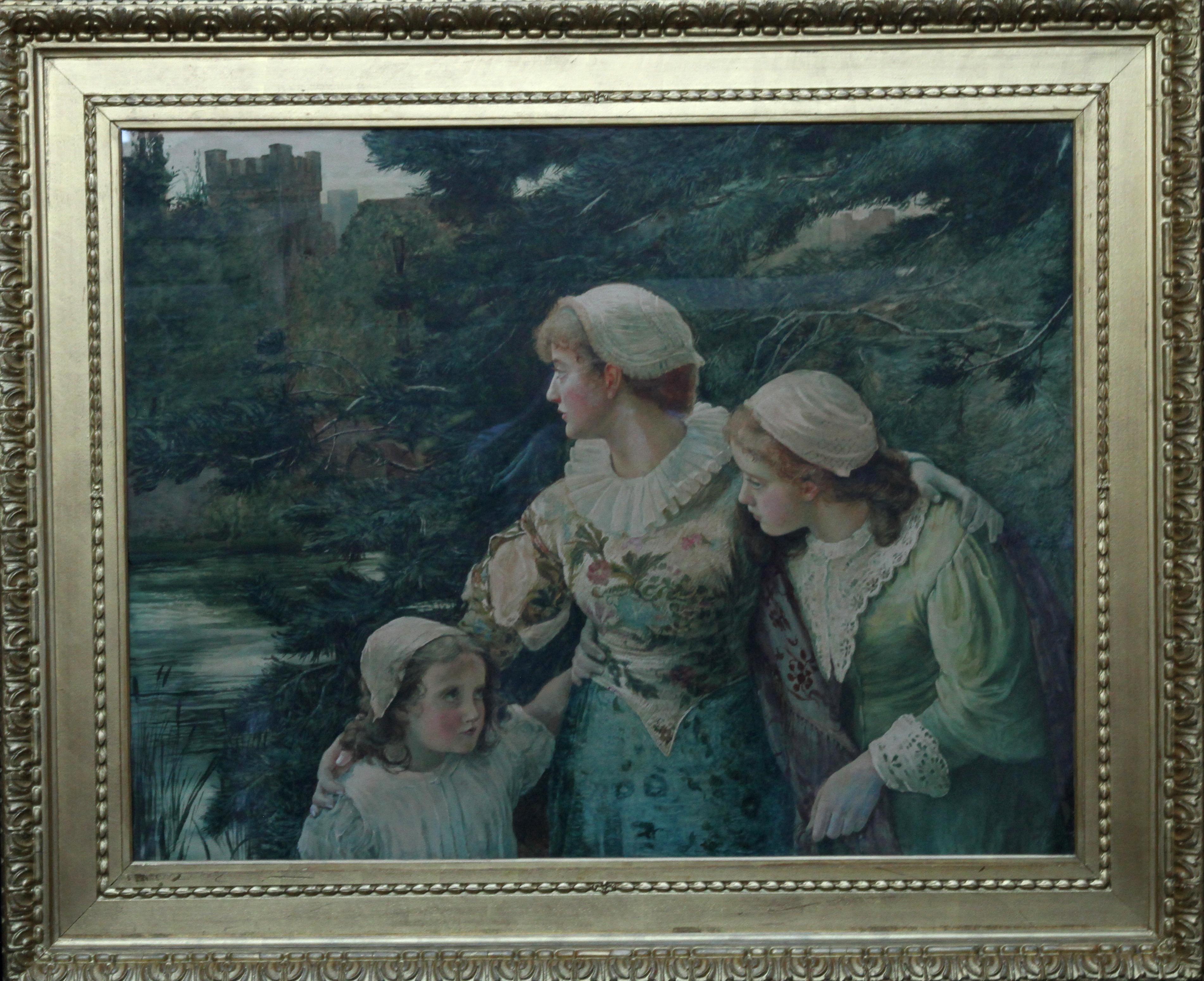 The Village Maids - British Victorian art exhibited RA 1880 watercolour painting