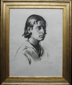 Portrait of Juliana - British Art Deco pencil charcoal drawing of a woman 
