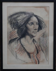 Portrait of a Lady - British art Post Impressionist 40s drawing female portrait 