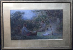 Gypsies Around a Camp Fire - British art Victorian painting pastoral landscape