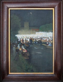 Henley Regatta - Scottish Edwardian Impressionist art exhib. oil painting Thames