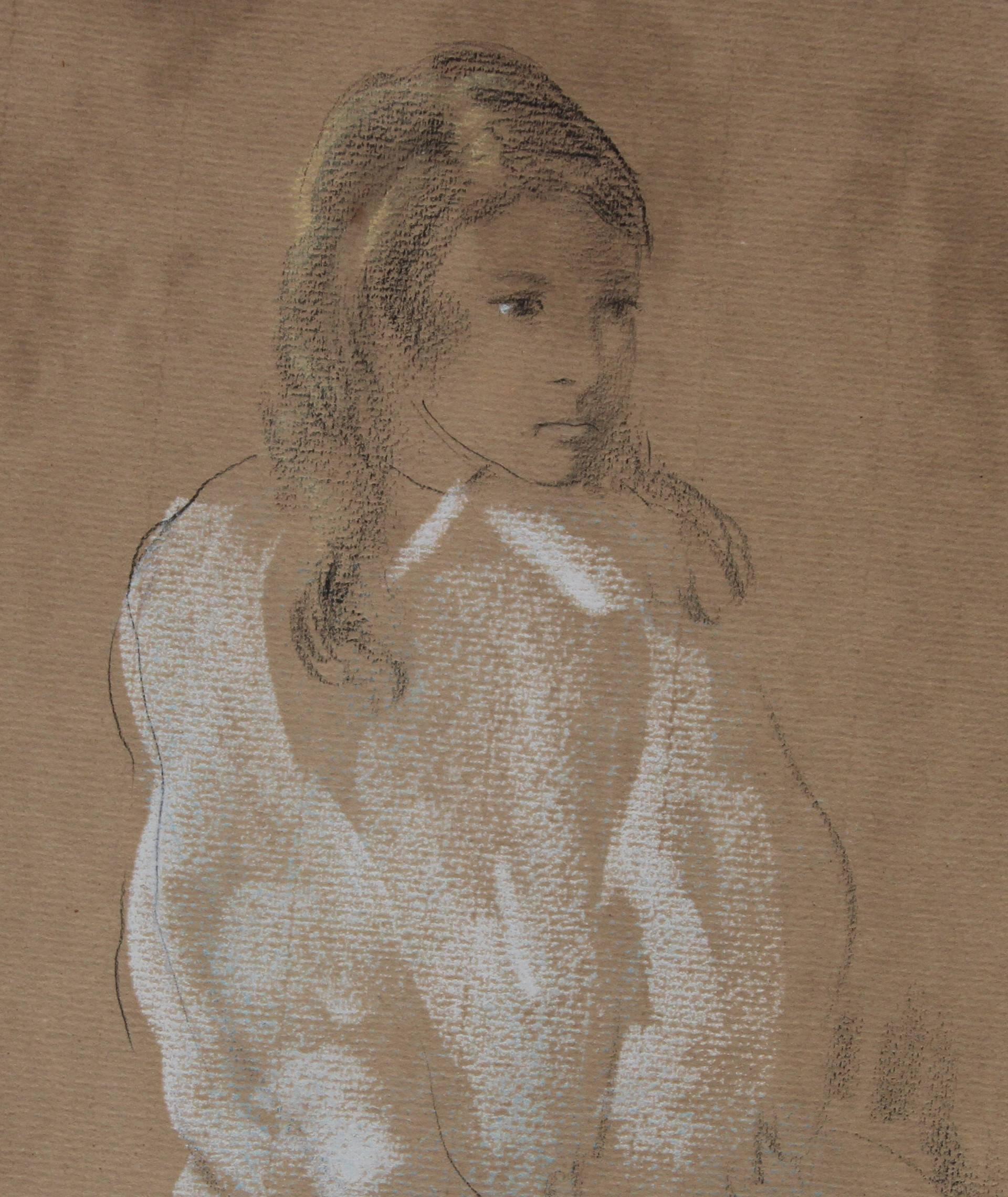 Dessin Expressionniste Aux Crayons Gras - Portrait De Femme Années 80, Par A. Zanini